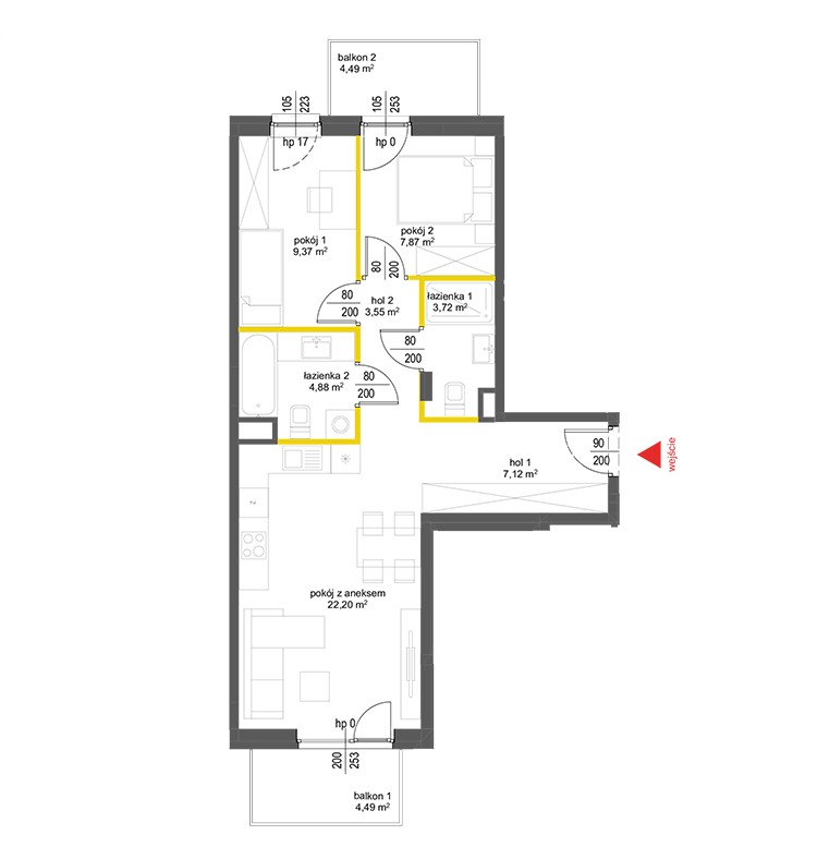 3 pokoje · 58,7 m² · Piętro 2 · Lokal 81