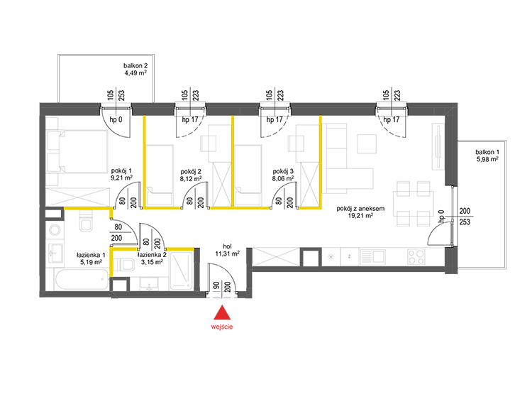 4 pokoje · 64,3 m² · Piętro 3 · Lokal 92