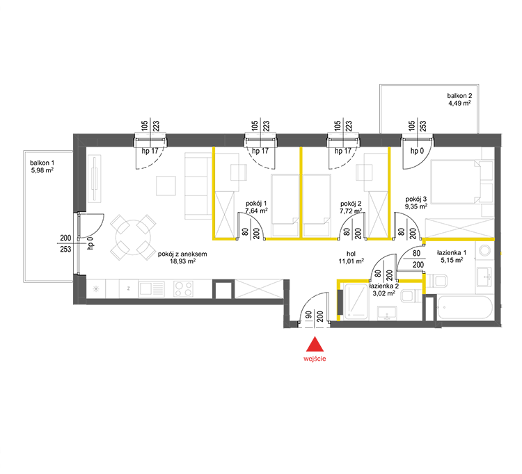 4 pokoje · 62,8 m² · Piętro 1 · Lokal 16