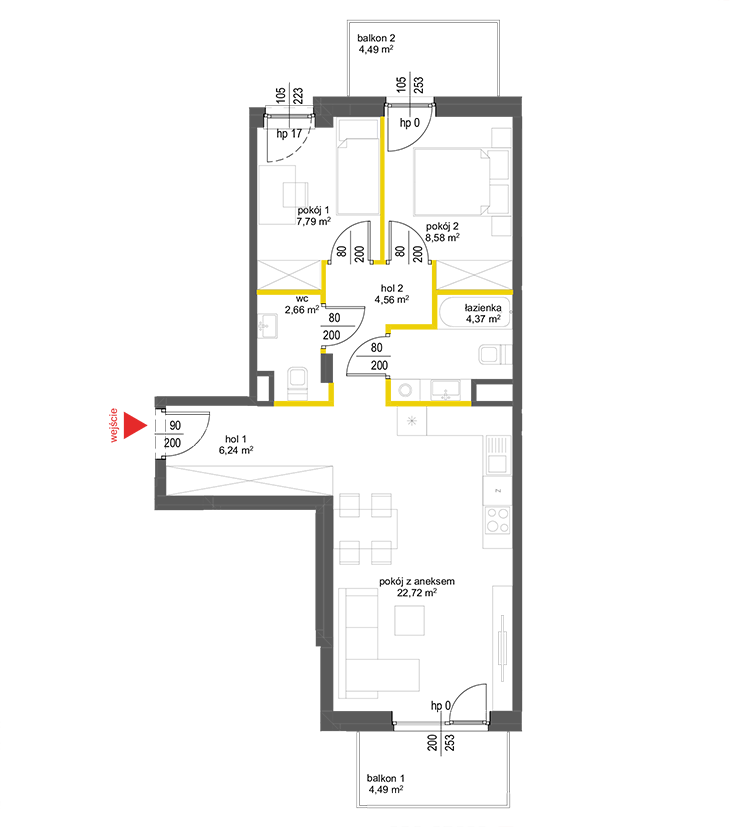 3 pokoje · 56,9 m² · Piętro 1 · Lokal 17