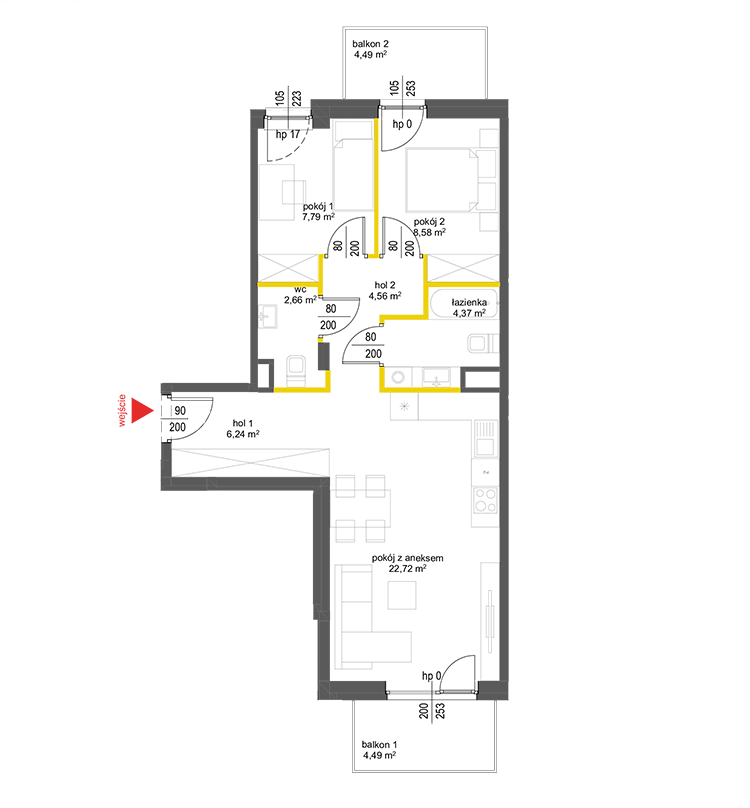 3 pokoje · 56,9 m² · Piętro 2 · Lokal 27
