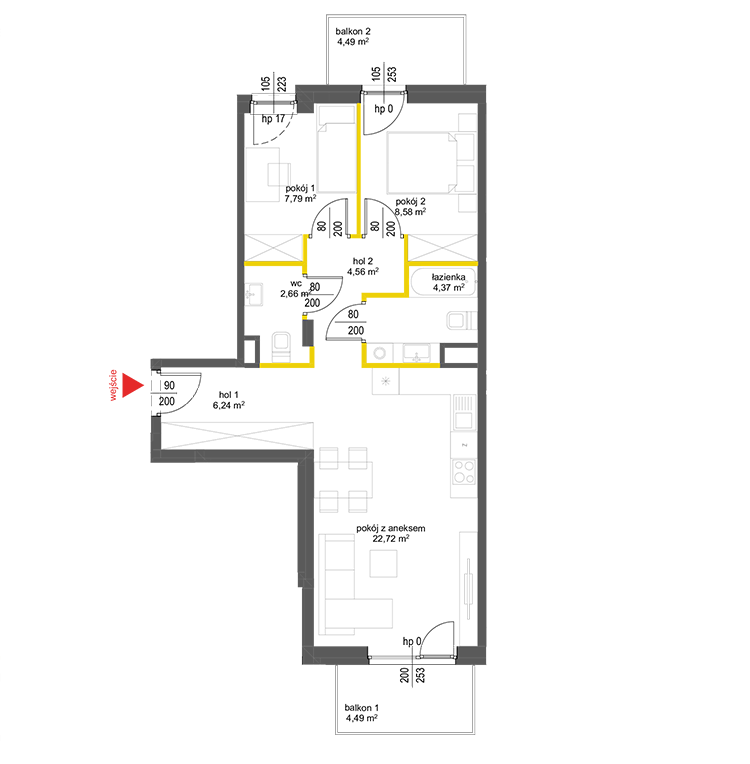 3 pokoje · 56,9 m² · Piętro 3 · Lokal 37