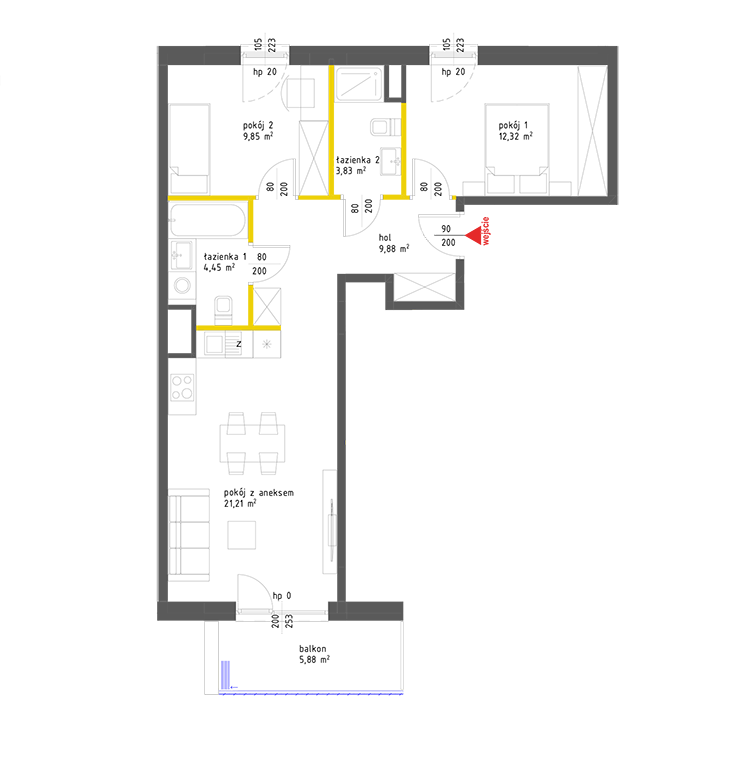 3 pokoje · 61,7 m² · Piętro 2 · Lokal 50