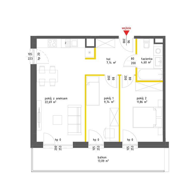3 pokoje · 56 m² · Piętro 5 · Lokal 26