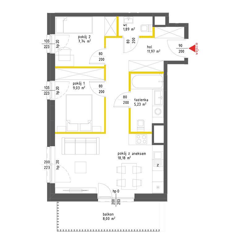 3 rooms · 54 m² · Floor 4 · Unit 24