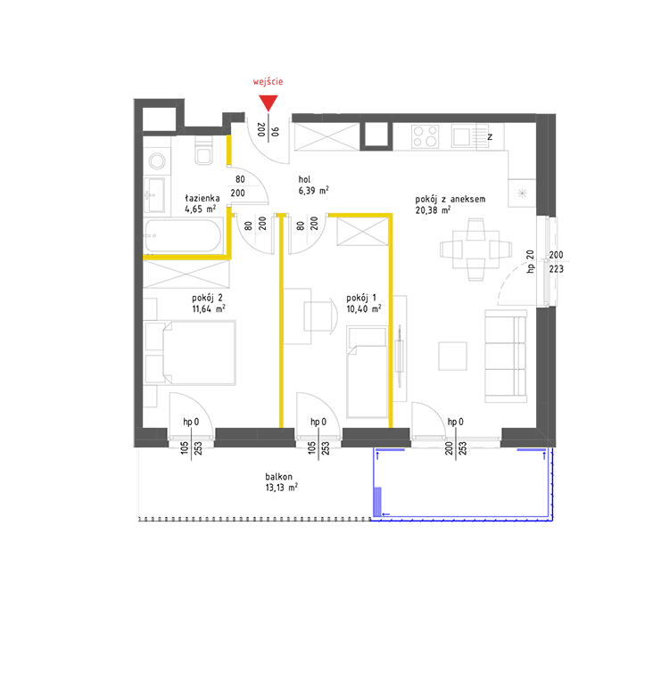3 rooms · 53,4 m² · Floor 5 · Unit 79