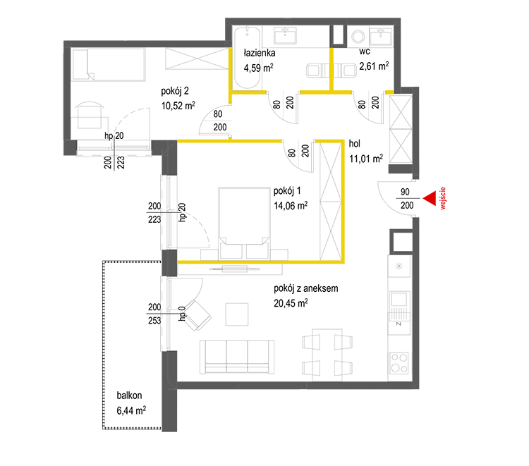 3 rooms · 63,2 m² · Floor 3 · Unit 104