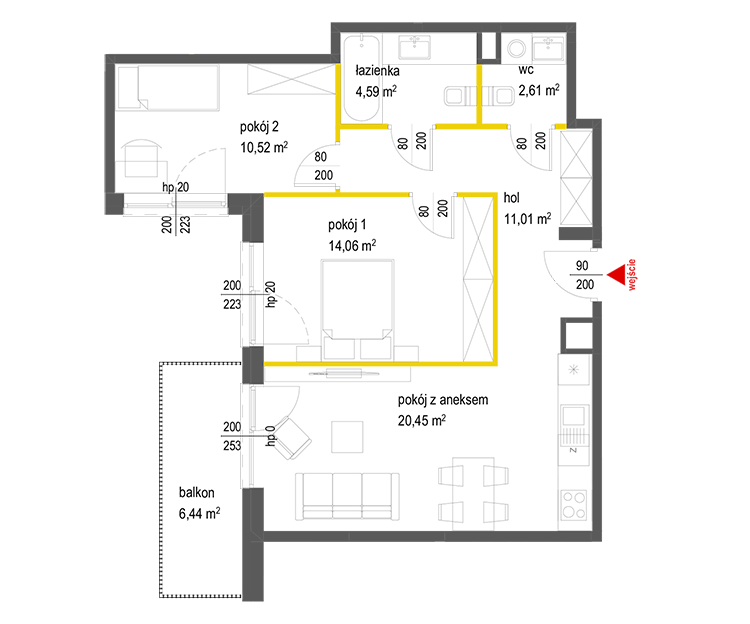 3 rooms · 63,2 m² · Floor 4 · Unit 117