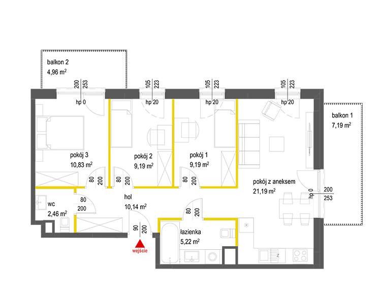 4 rooms · 68,2 m² · Floor 4 · Unit 119