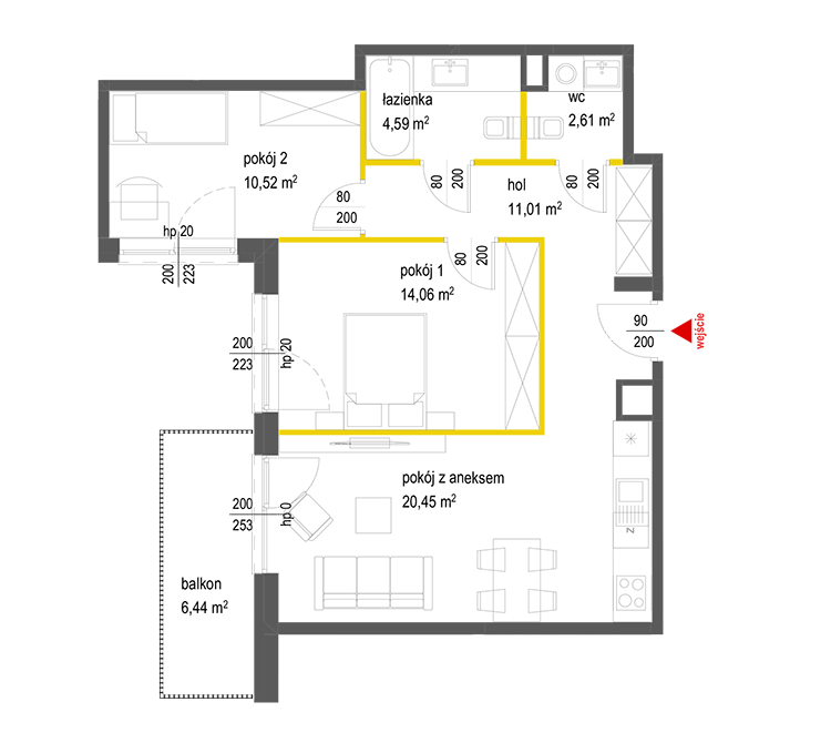 3 rooms · 63,2 m² · Floor 5 · Unit 129