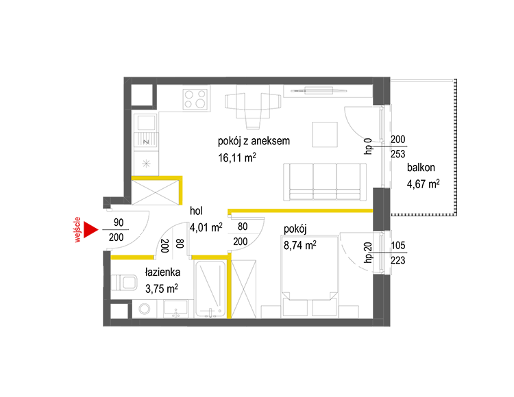 2 rooms · 32,6 m² · Floor 5 · Unit 136