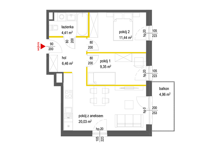 3 rooms · 51,7 m² · Floor 3 · Unit 14