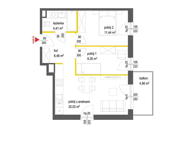 3 rooms · 51,7 m² · Floor 4 · Unit 18