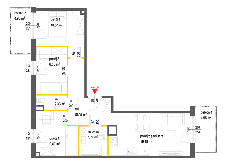 4 rooms · 64,8 m² · Floor 4 · Unit 33