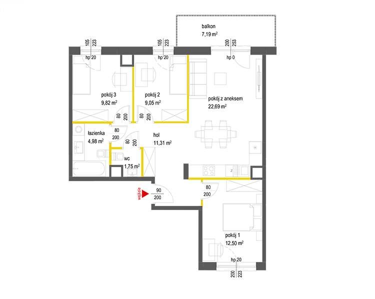 4 rooms · 72,1 m² · Floor 5 · Unit 42