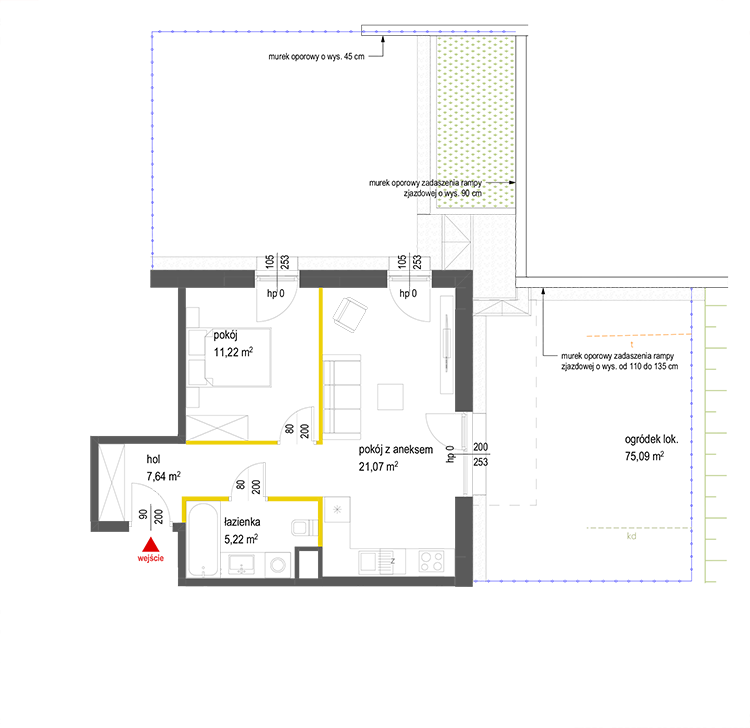 2 rooms · 45,2 m² · Floor 0 · Unit 68