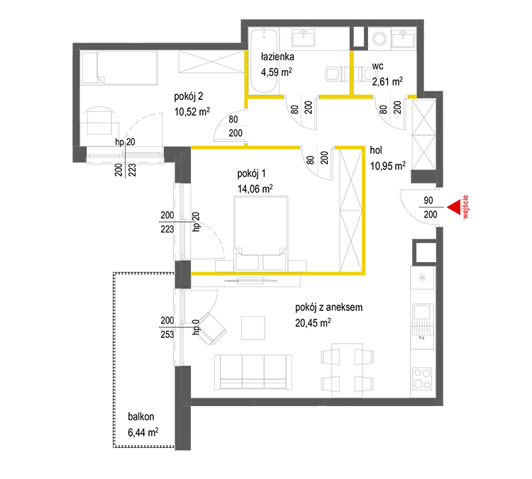3 rooms · 63,2 m² · Floor 1 · Unit 78