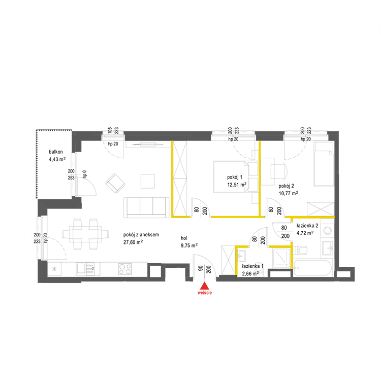 3 rooms · 68 m² · Floor 4 · Unit 32