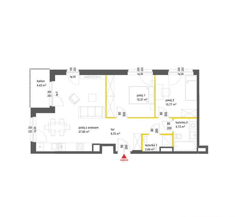 3 rooms · 68 m² · Floor 5 · Unit 36