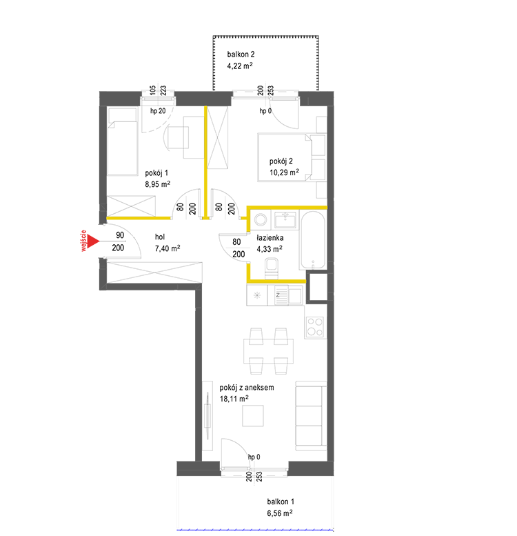 3 rooms · 49,1 m² · Floor 1 · Unit 40