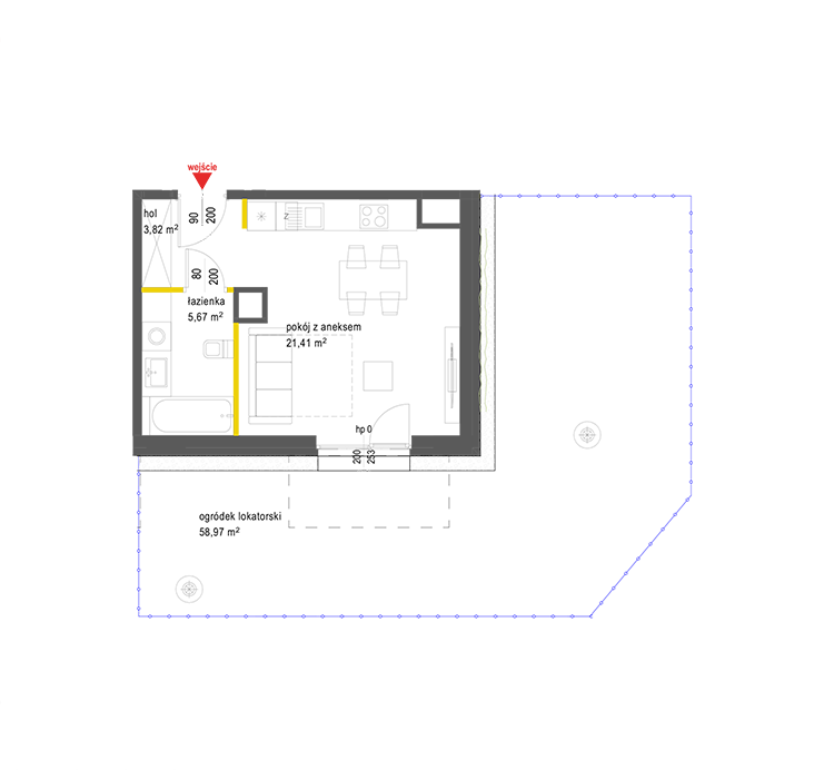 1 room · 30,9 m² · Floor 0 · Unit 66