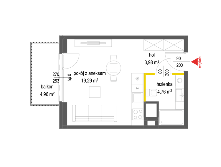 1 кімната · 28 m² · Поверх 2 · Квартира 80