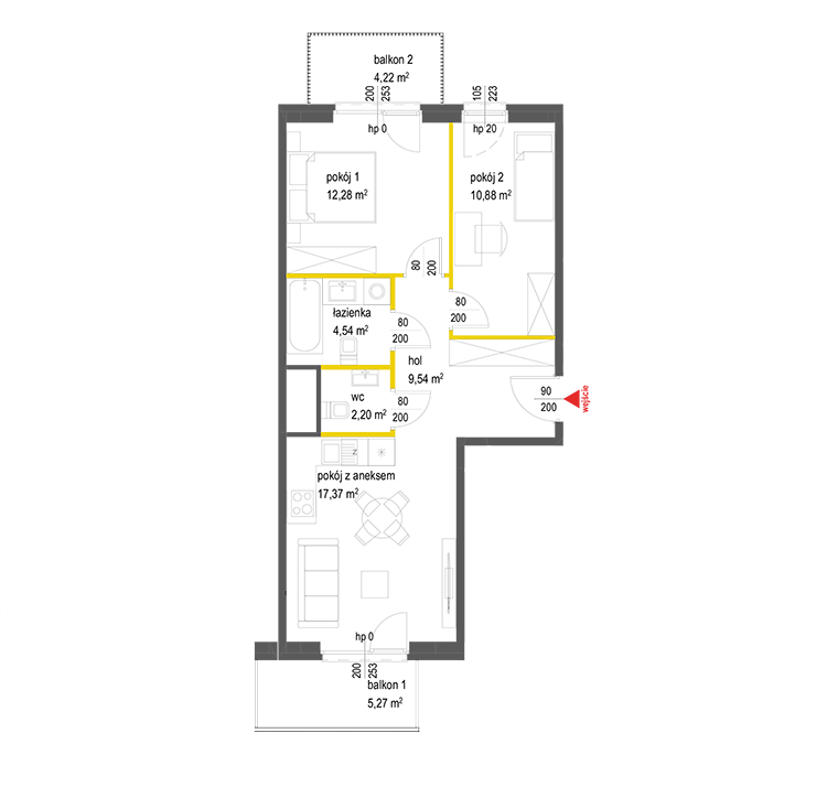 3 rooms · 56,8 m² · Floor 4 · Unit 127