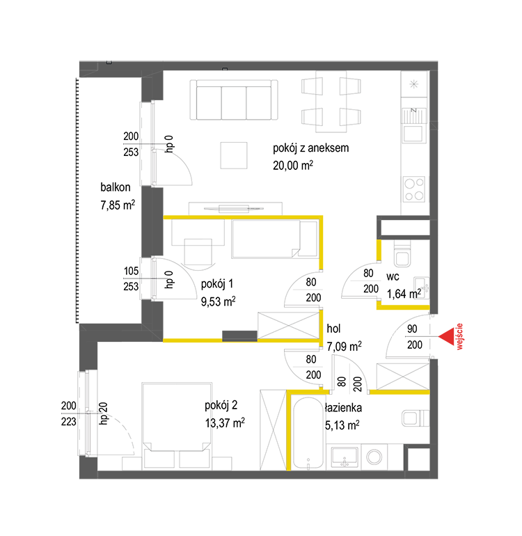 3 rooms · 56,8 m² · Floor 1 · Unit 16