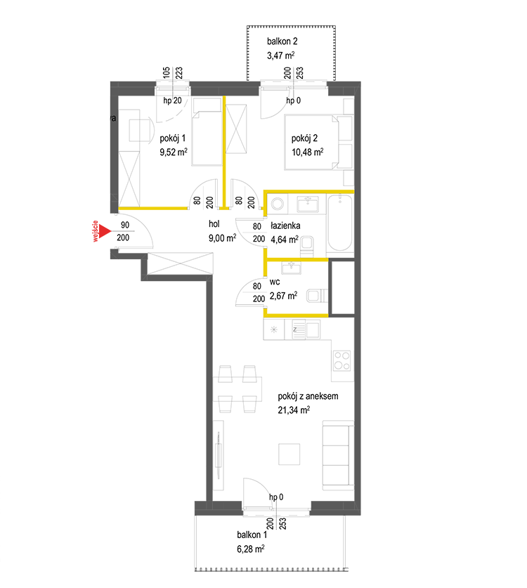 3 rooms · 57,7 m² · Floor 1 · Unit 66