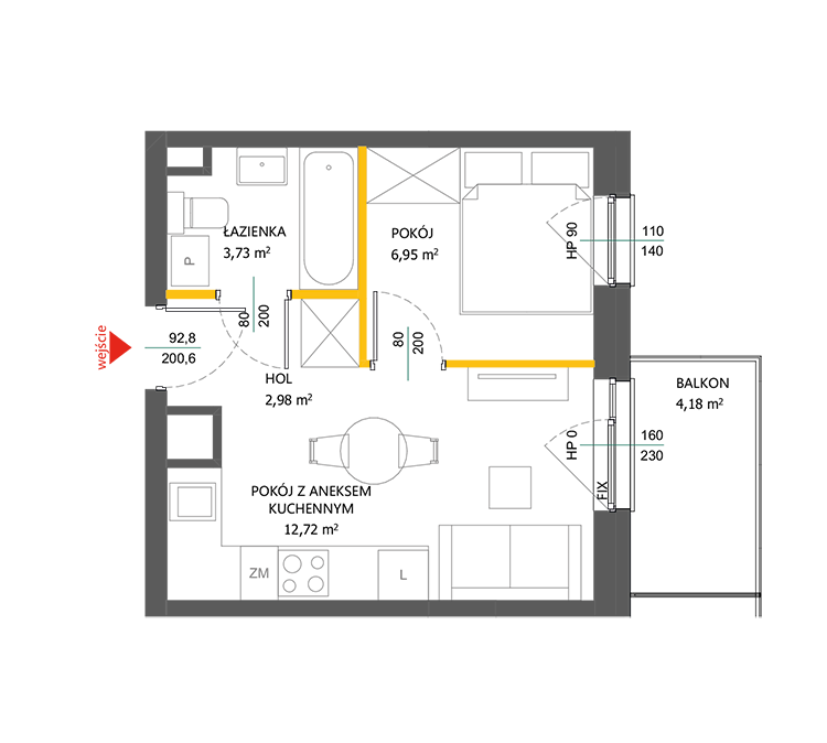 2 rooms · 26,4 m² · Floor 3 · Unit 155