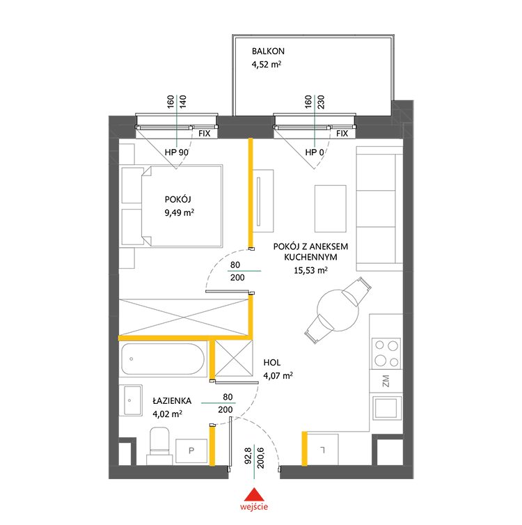 2 rooms · 33,1 m² · Floor 2 · Unit 107