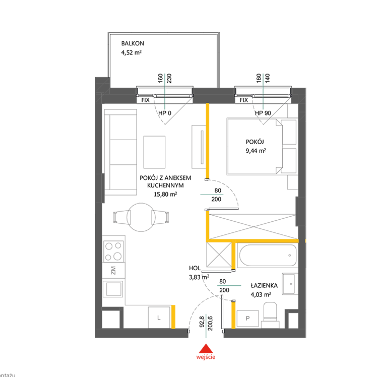 2 rooms · 33,1 m² · Floor 3 · Unit 122