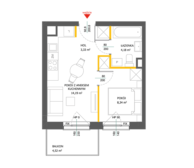 2 rooms · 30 m² · Floor 1 · Unit 57