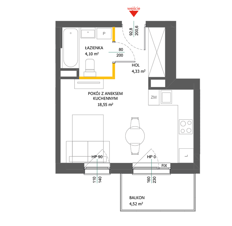 1 room · 27 m² · Floor 2 · Unit 58