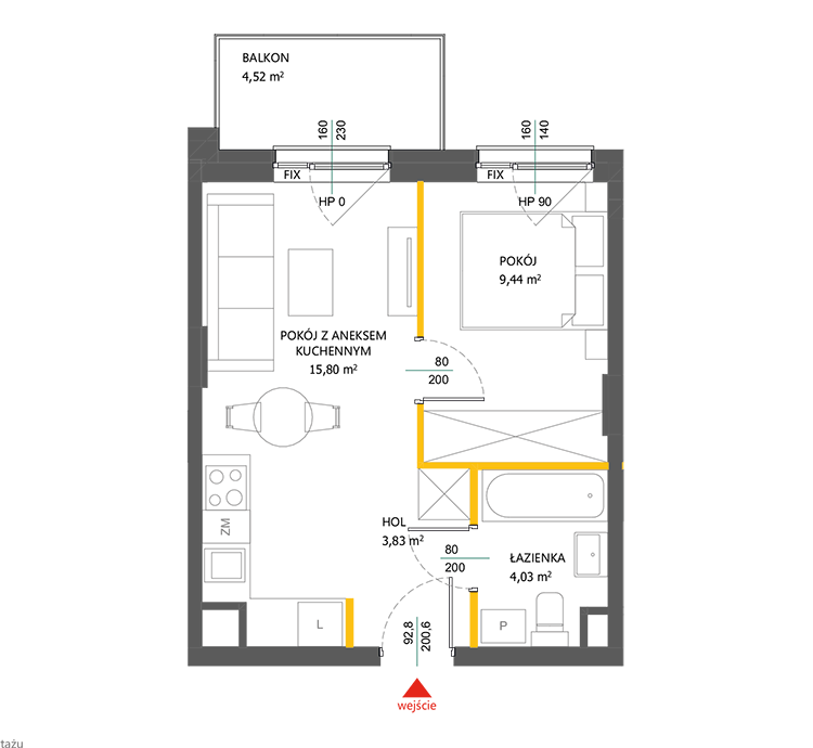 2 rooms · 33,1 m² · Floor 1 · Unit 98