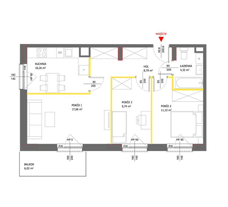 3 кімнат · 61,5 m² · Поверх 3 · Квартира 60