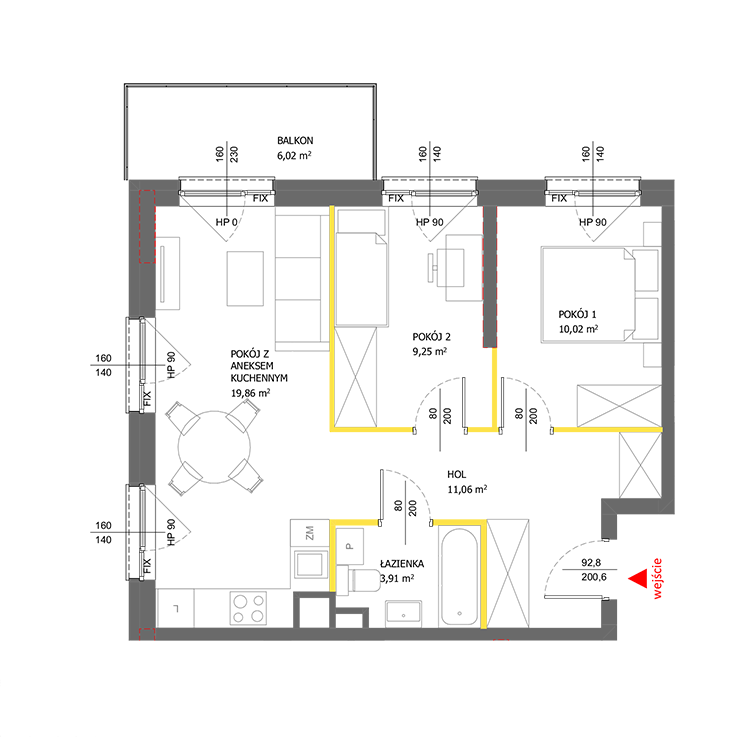 3 кімнат · 54,1 m² · Поверх 3 · Квартира 61