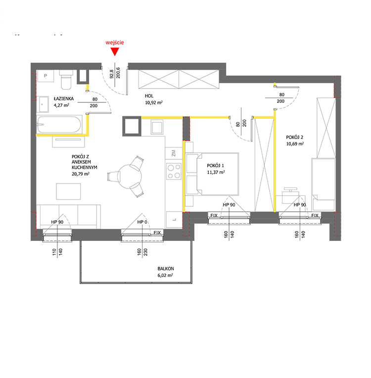 3 кімнат · 58 m² · Поверх 2 · Квартира 95