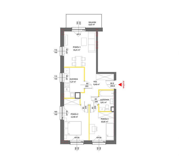 3 кімнат · 60 m² · Поверх 1 · Квартира 124