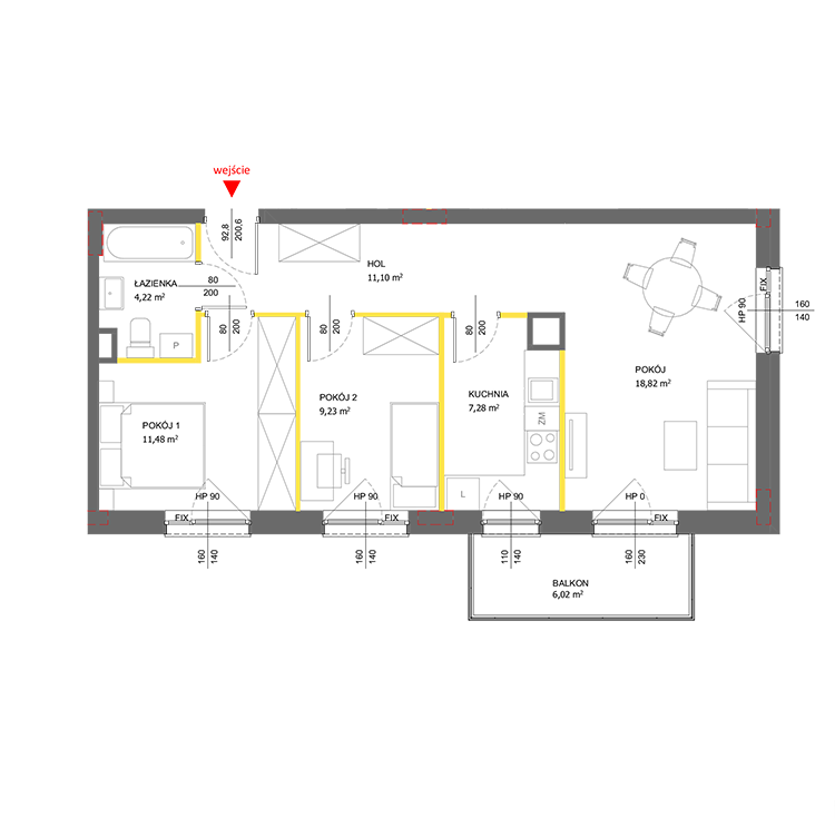 3 кімнат · 62,1 m² · Поверх 3 · Квартира 144