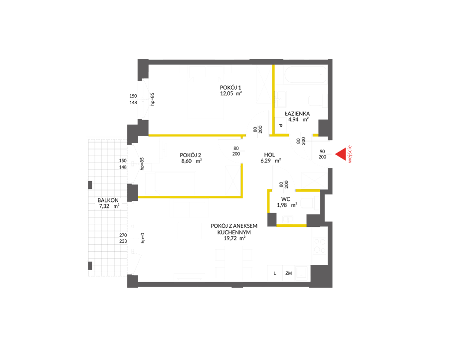 3 pokoje · 53,7 m² · Piętro 5 · Lokal 220