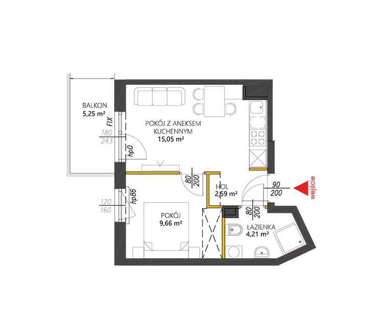 2 комнаты · 31,5 m² · Этаж 2 · Квартира 16