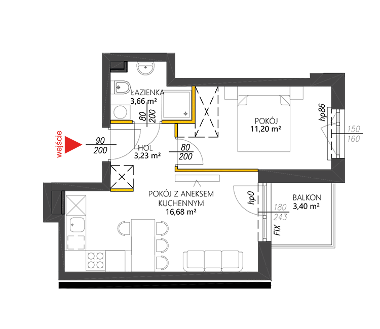 2 комнаты · 34,8 m² · Этаж 3 · Квартира 20