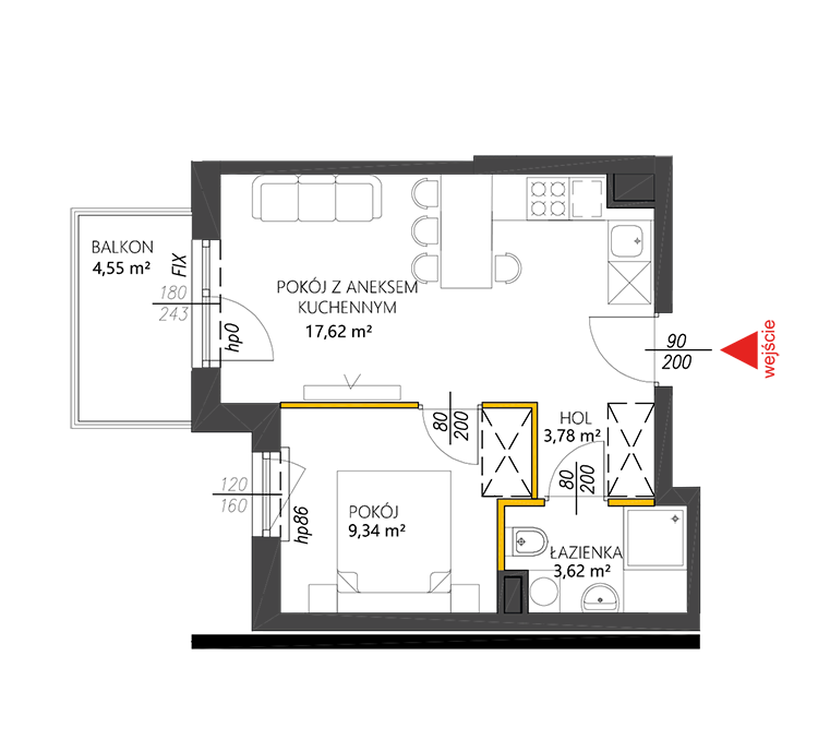 2 комнаты · 34,4 m² · Этаж 3 · Квартира 21