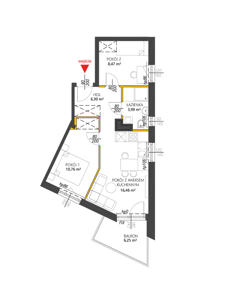 3 комнаты · 46 m² · Этаж 1 · Квартира 43