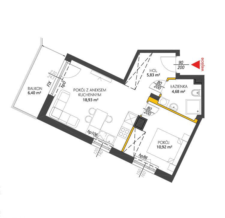 2 комнаты · 40,4 m² · Этаж 1 · Квартира 44