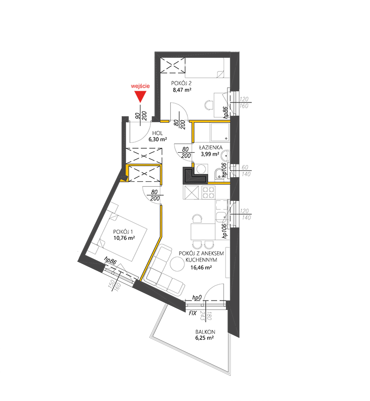 3 комнаты · 46 m² · Этаж 2 · Квартира 48