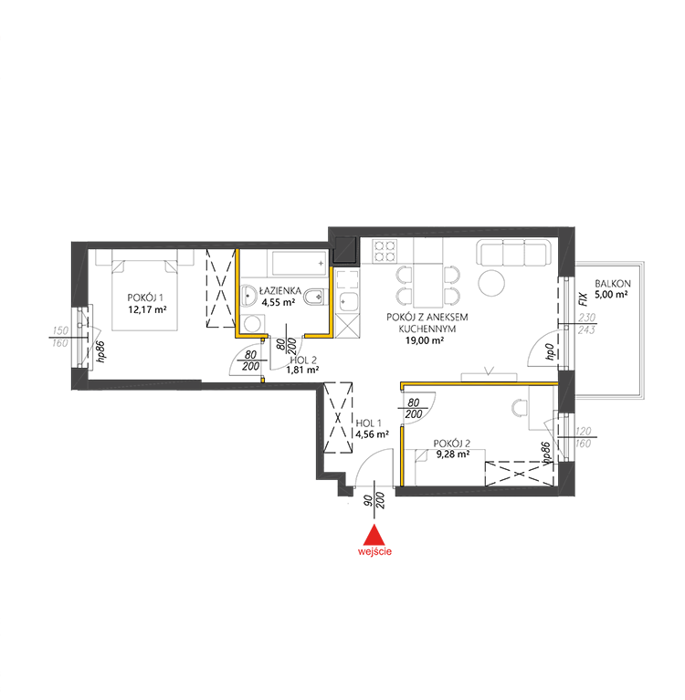 3 комнаты · 51,4 m² · Этаж 2 · Квартира 52