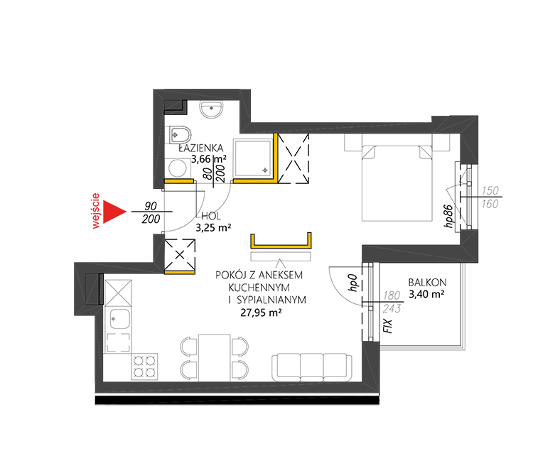 1 комната · 34,9 m² · Этаж 1 · Квартира 6