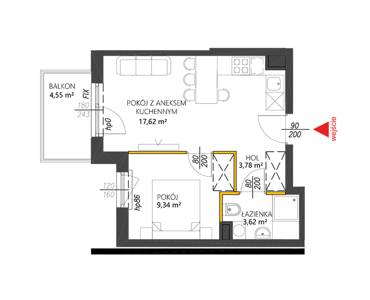 2 комнаты · 34,4 m² · Этаж 1 · Квартира 7